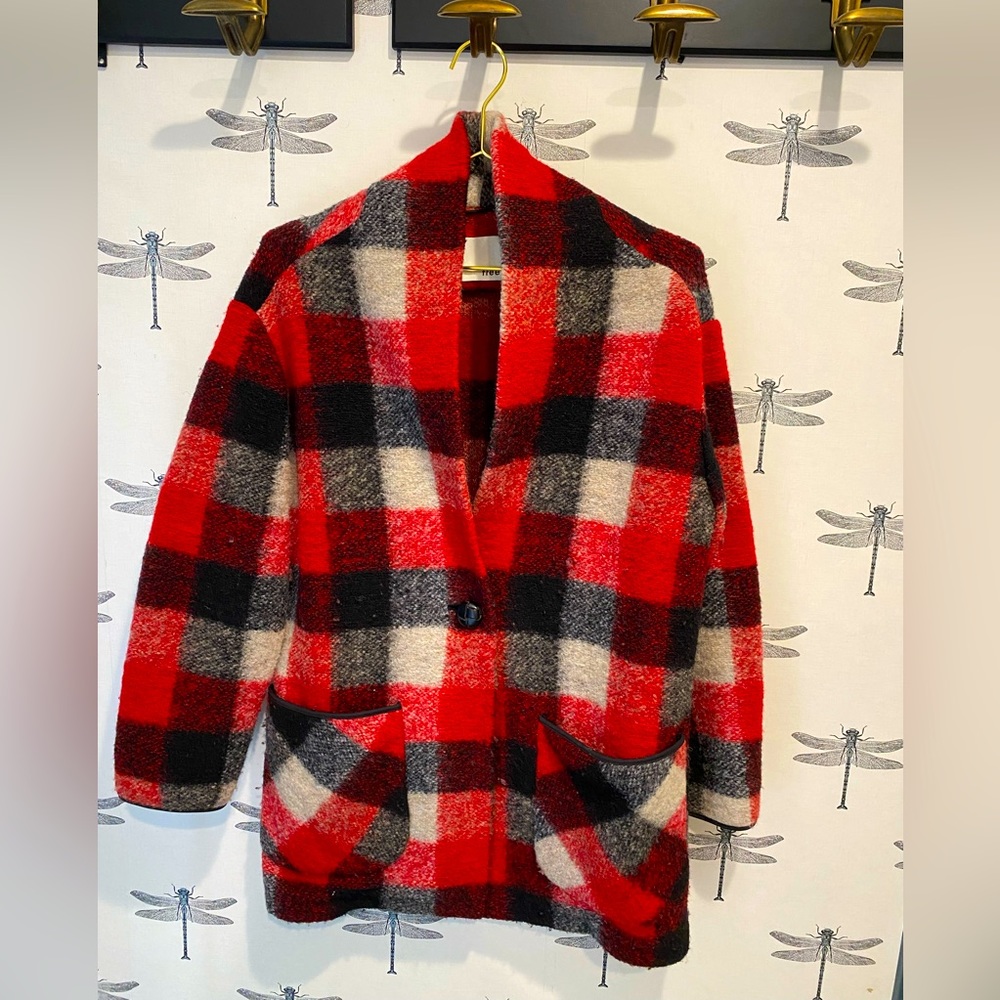 Aritzia Wilfred Free red, black and white wool jacket, size medium